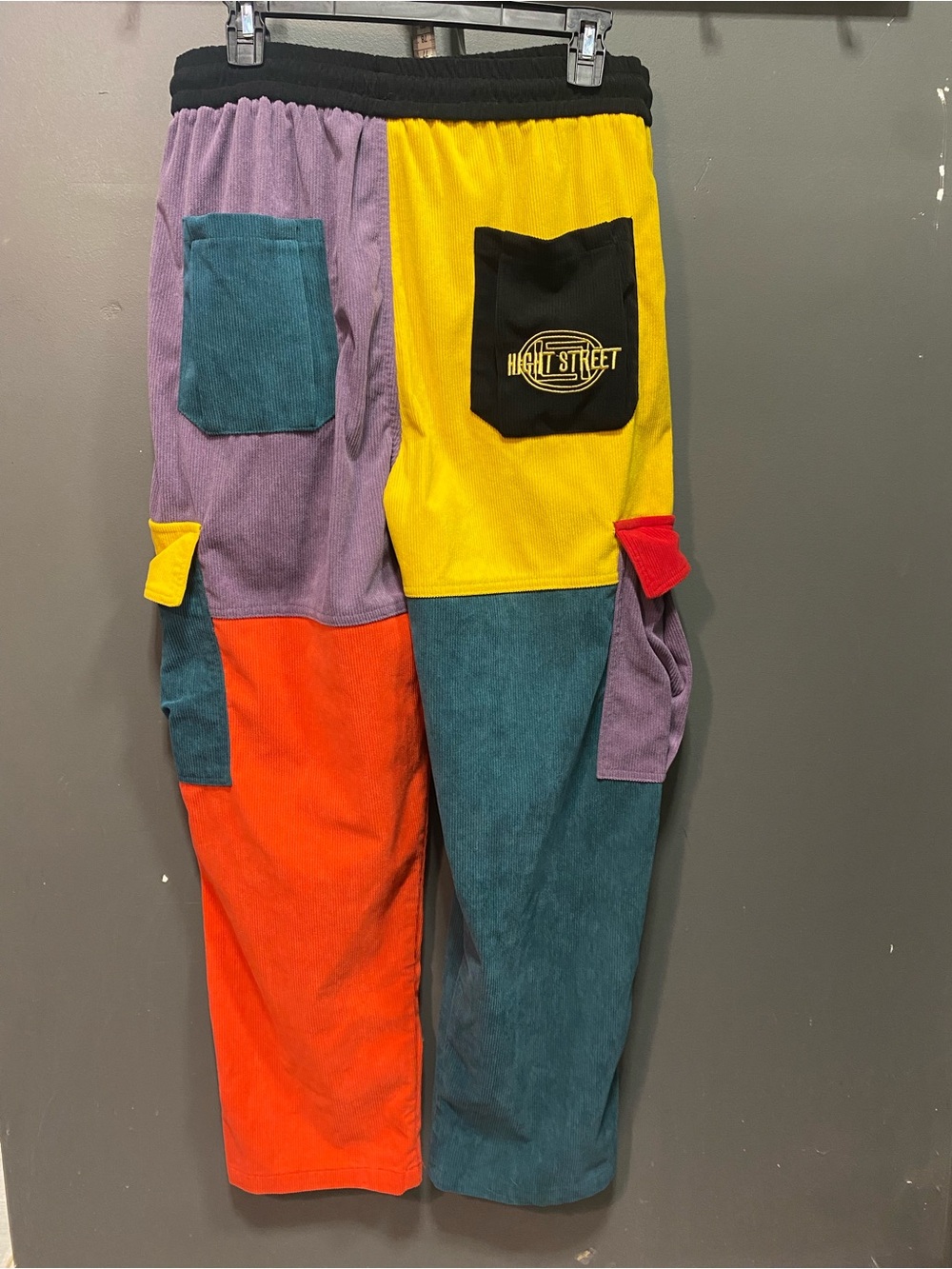 Colorblock Corduroy Patchwork Pants with Logo Pocket